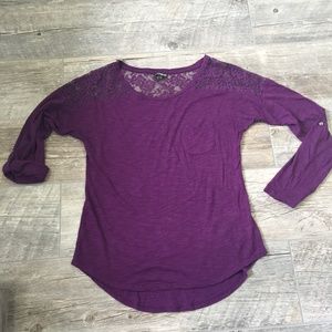 Purple Express long sleeve tee with lace